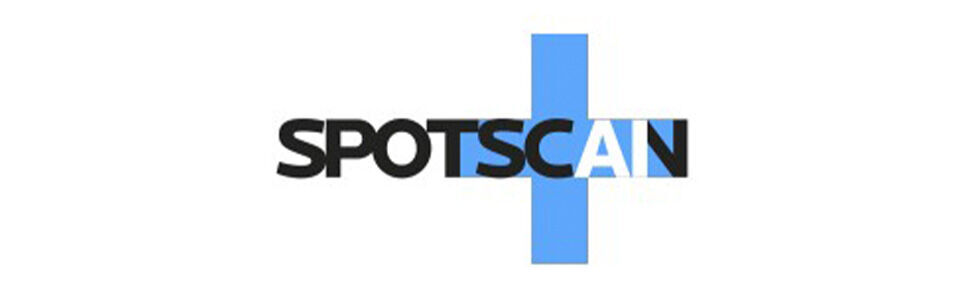 Texte alternatif : Logo de SPOTSCAN avec un signe plus, en noir et bleu.