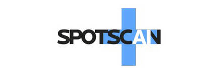 Texte alternatif : Logo de SPOTSCAN avec un signe plus, en noir et bleu.