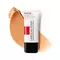A tube of La Roche-Posay Toleriane foundation stands next to a swatch of beige foundation on a white background.