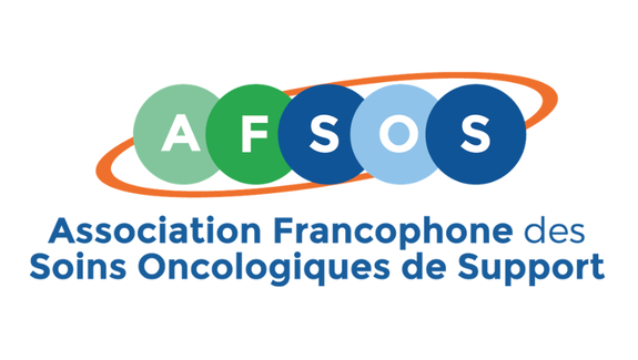 Logo de l'AFSOS presentant l'acronyme dans des cercles colores entoures d'un anneau orange, avec le nom complet « Association Francophone des Soins Oncologiques de Support » en dessous.