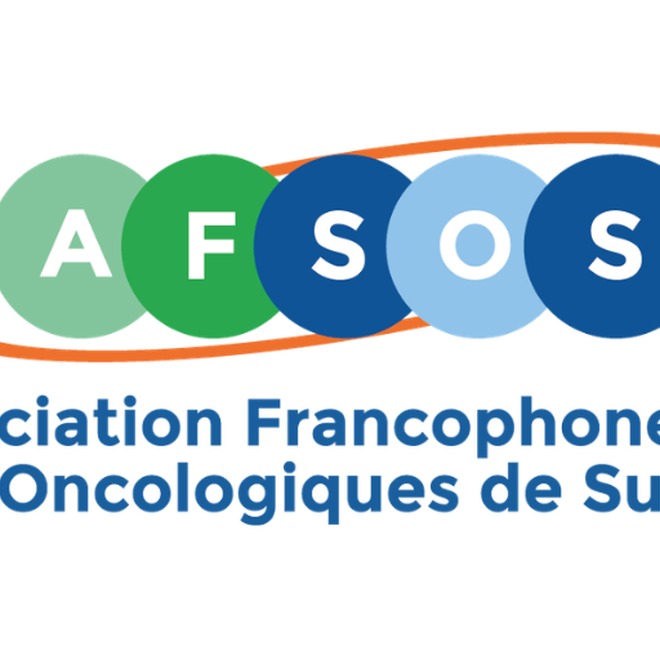 Logo de l'AFSOS presentant l'acronyme dans des cercles colores entoures d'un anneau orange, avec le nom complet « Association Francophone des Soins Oncologiques de Support » en dessous.