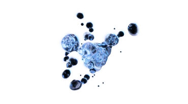 A circular illustration featuring turquoise and green swirling patterns resembling a planet.