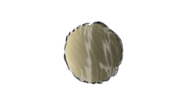 A circular illustration featuring turquoise and green swirling patterns resembling a planet.