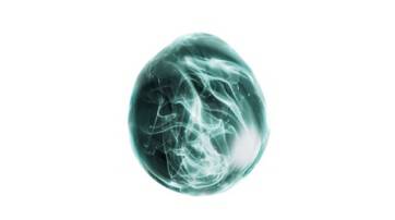 A semi-transparent, abstract blue blob with smooth, rounded surfaces, resembling a cluster of bubbles.