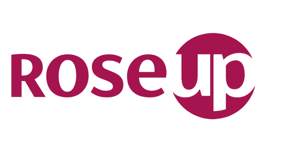 Logo de l'association RoseUp, avec « Rose » en magenta et « up » en blanc a l'interieur d'un cercle magenta.