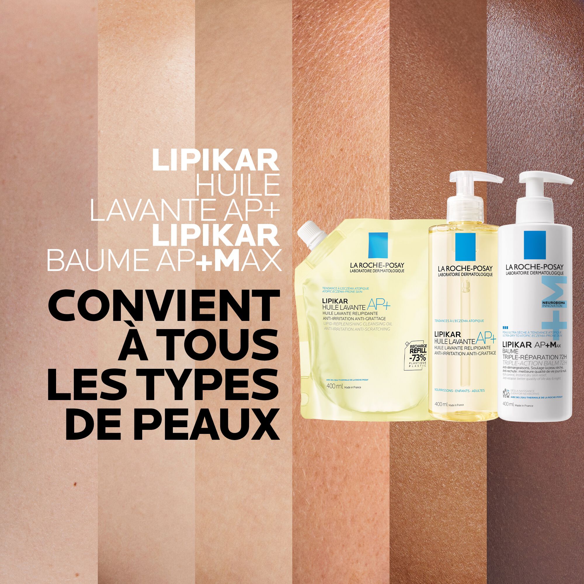 Routine Lipikar Baume AP+Max , Huile de Douche Lavante AP+ et son Eco-recharge
