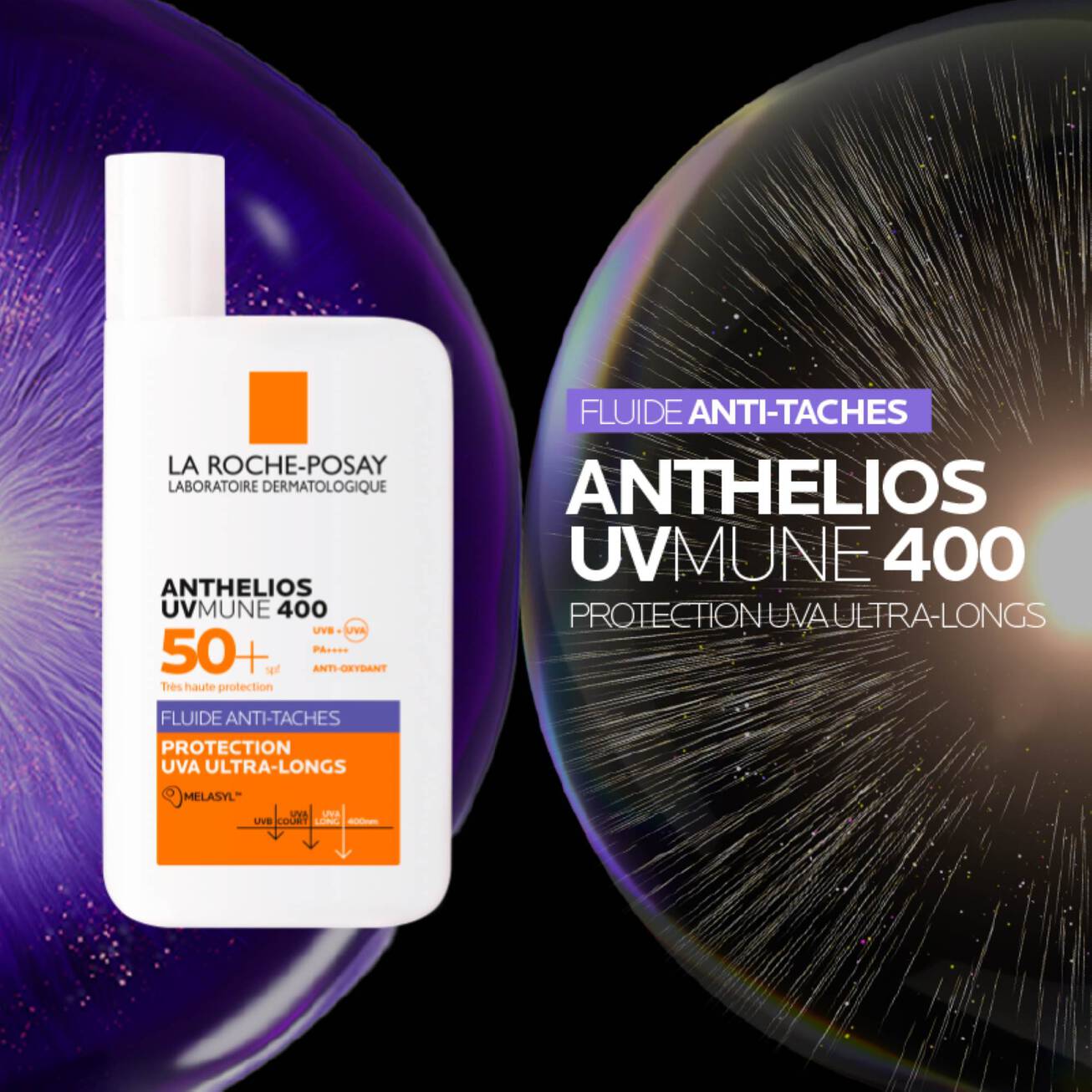 Anthelios Invisible Fluid Uvmune 400 Lsf 50+ Anthelios UVMUNE 400 Fluide anti-taches SPF 50+ · MELA B3 SPF30 SOIN