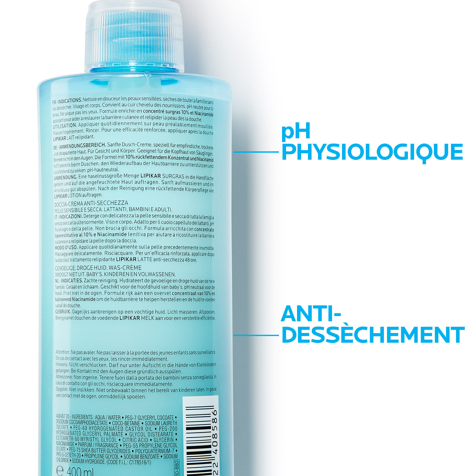 3433422408586-Lipikar Surgras Douche-creme_400ml_05_La-Roche-Posay
