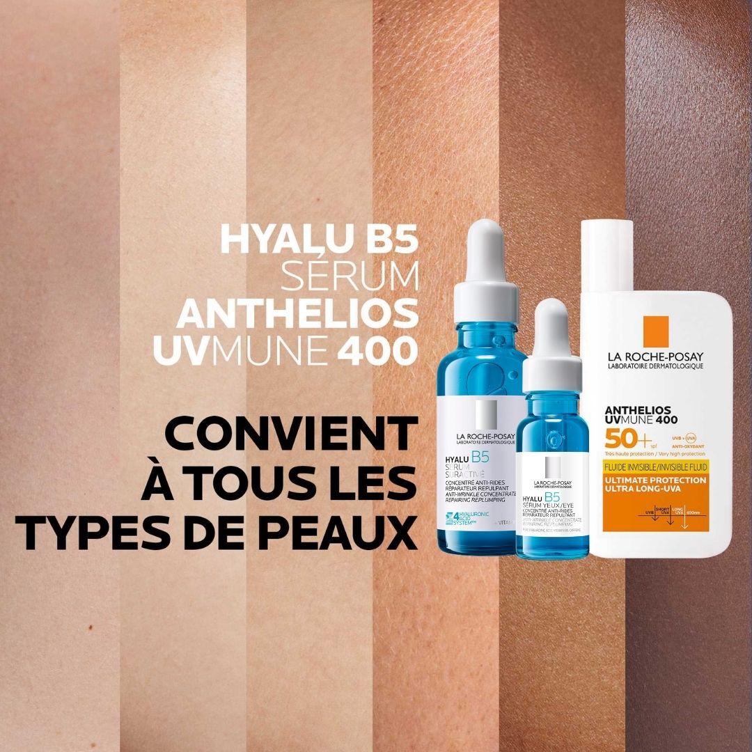 ROUTINE Anti-Age Globale : Serum Hyalu B5 et Anthelios UVMUNE 400 Fluide Invisible SPF50+