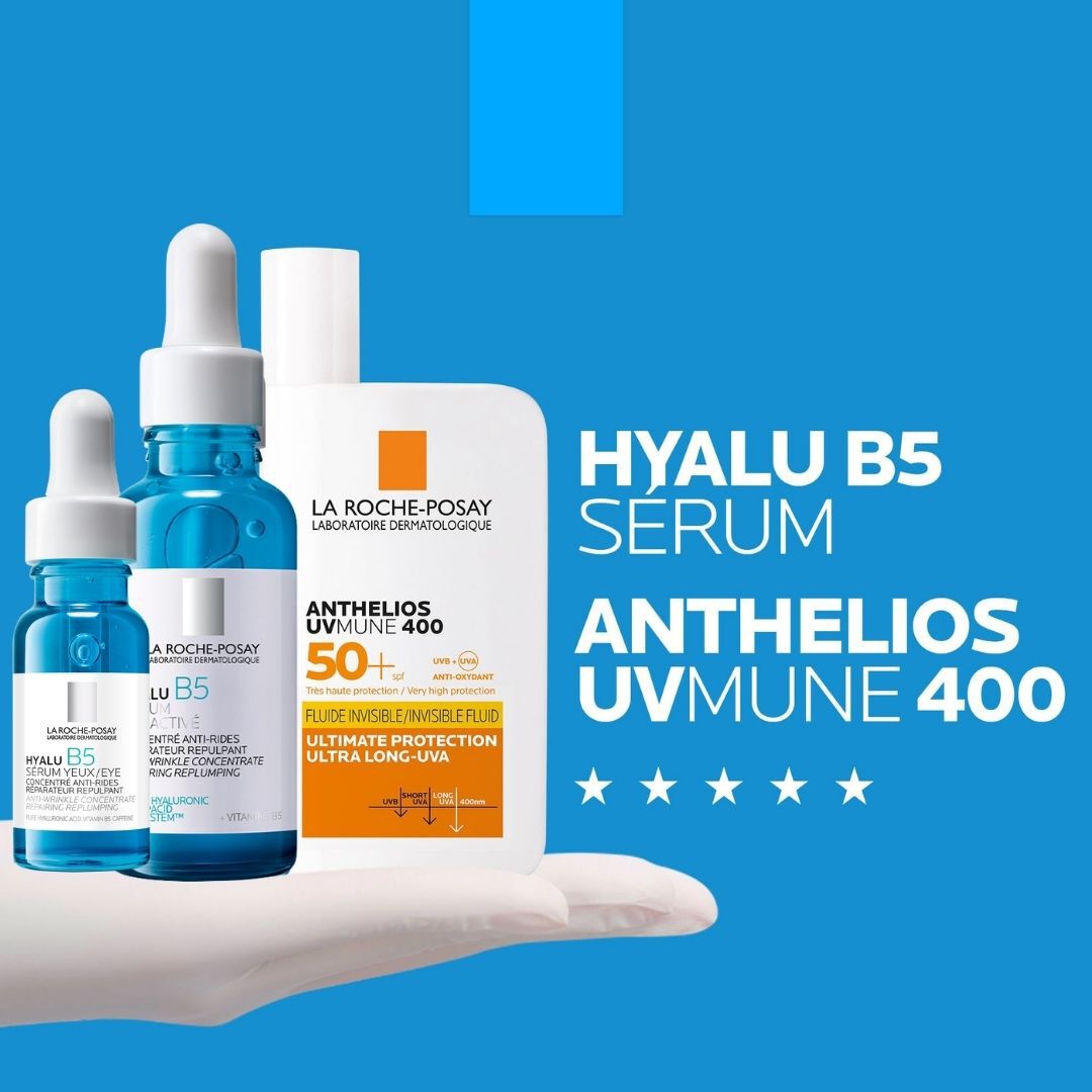 ROUTINE Anti-Age Globale : Serum Hyalu B5 et Anthelios UVMUNE 400 Fluide Invisible SPF50+