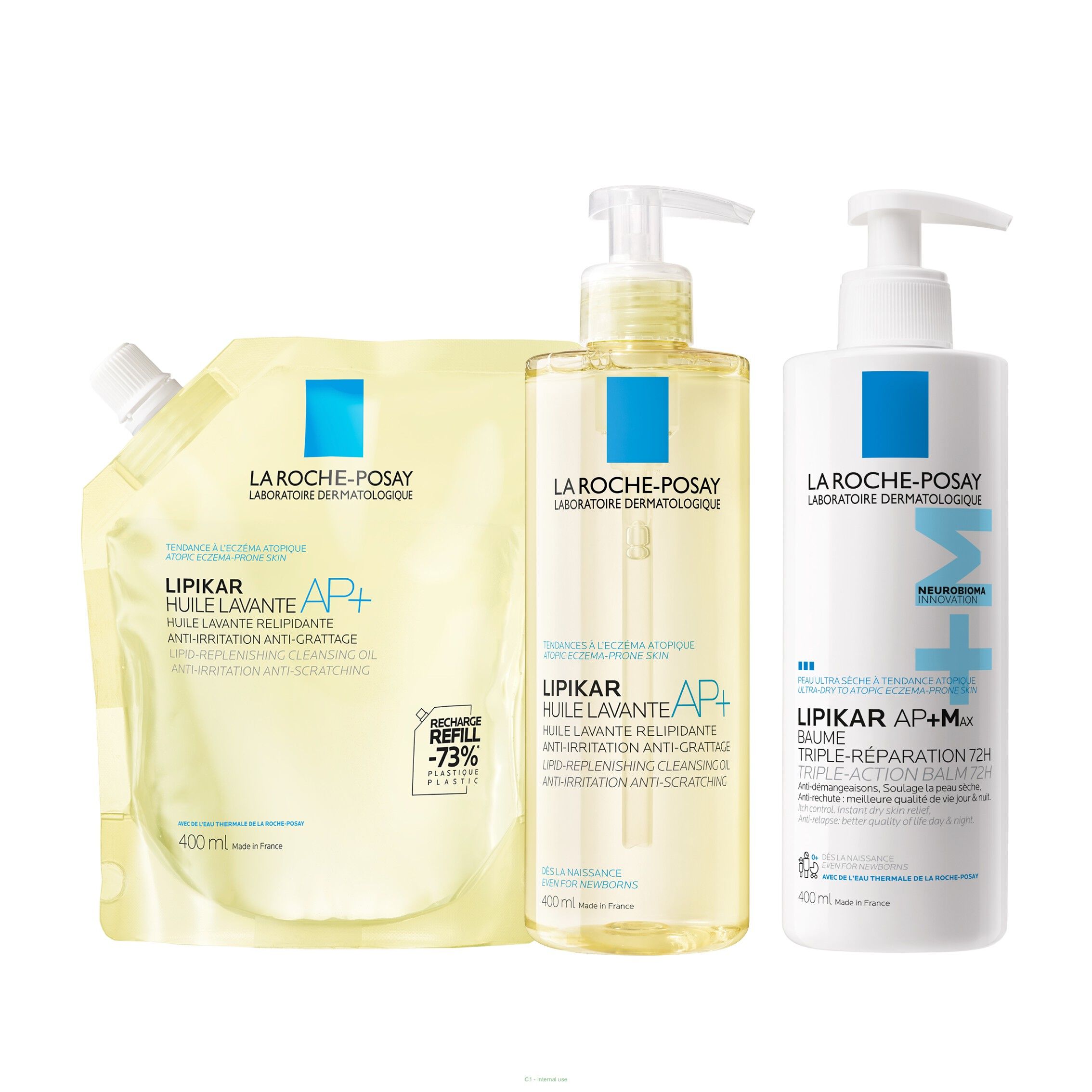 Routine Lipikar Baume AP+Max , Huile de Douche Lavante AP+ et son Eco-recharge