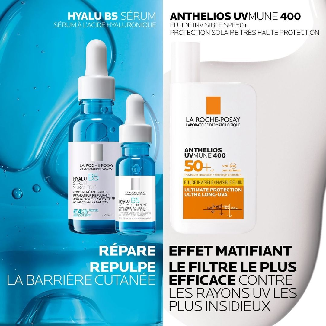 ROUTINE Anti-Age Globale : Serum Hyalu B5 et Anthelios UVMUNE 400 Fluide Invisible SPF50+