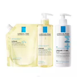 Routine Lipikar Baume AP+Max , Huile de Douche Lavante AP+ et son Eco-recharge