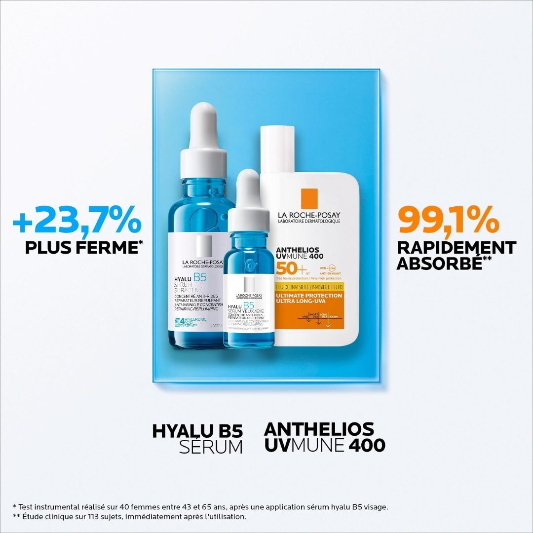 ROUTINE Anti-Age Globale : Serum Hyalu B5 et Anthelios UVMUNE 400 Fluide Invisible SPF50+
