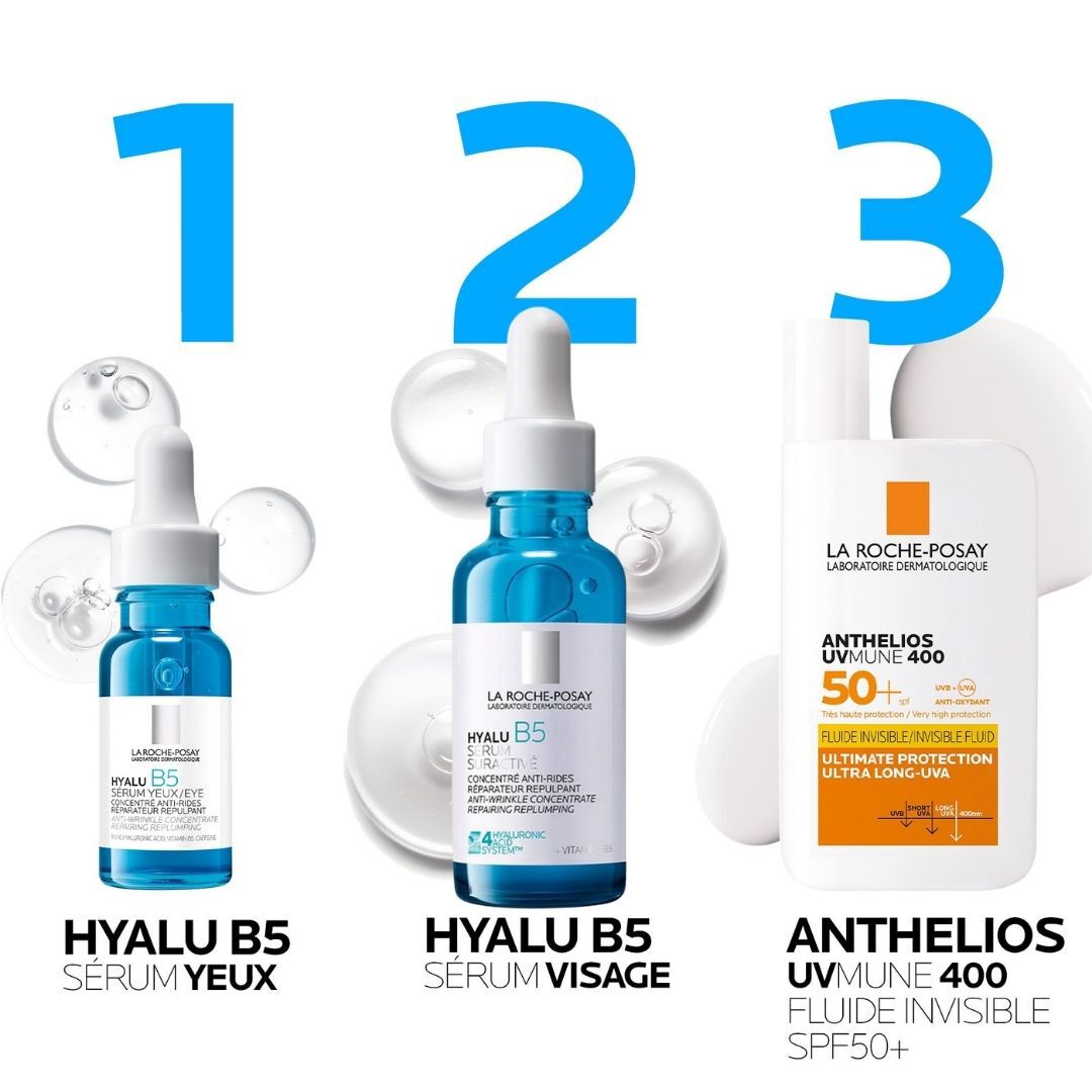 ROUTINE Anti-Age Globale : Serum Hyalu B5 et Anthelios UVMUNE 400 Fluide Invisible SPF50+