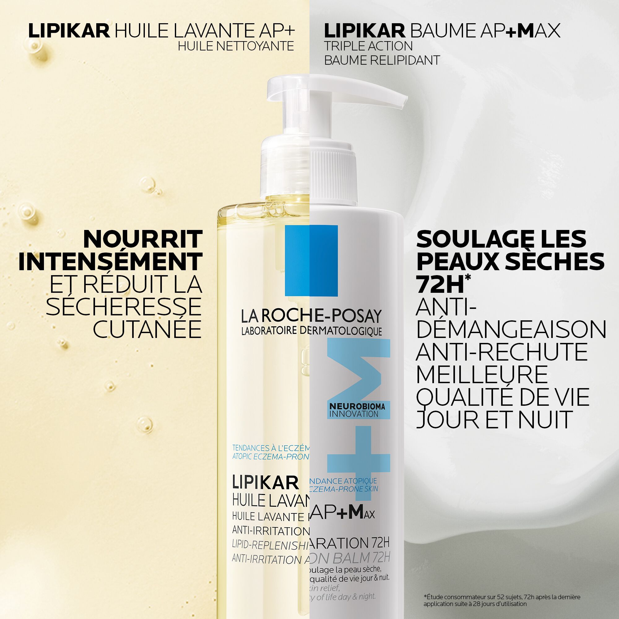 Routine Lipikar Baume AP+Max , Huile de Douche Lavante AP+ et son Eco-recharge