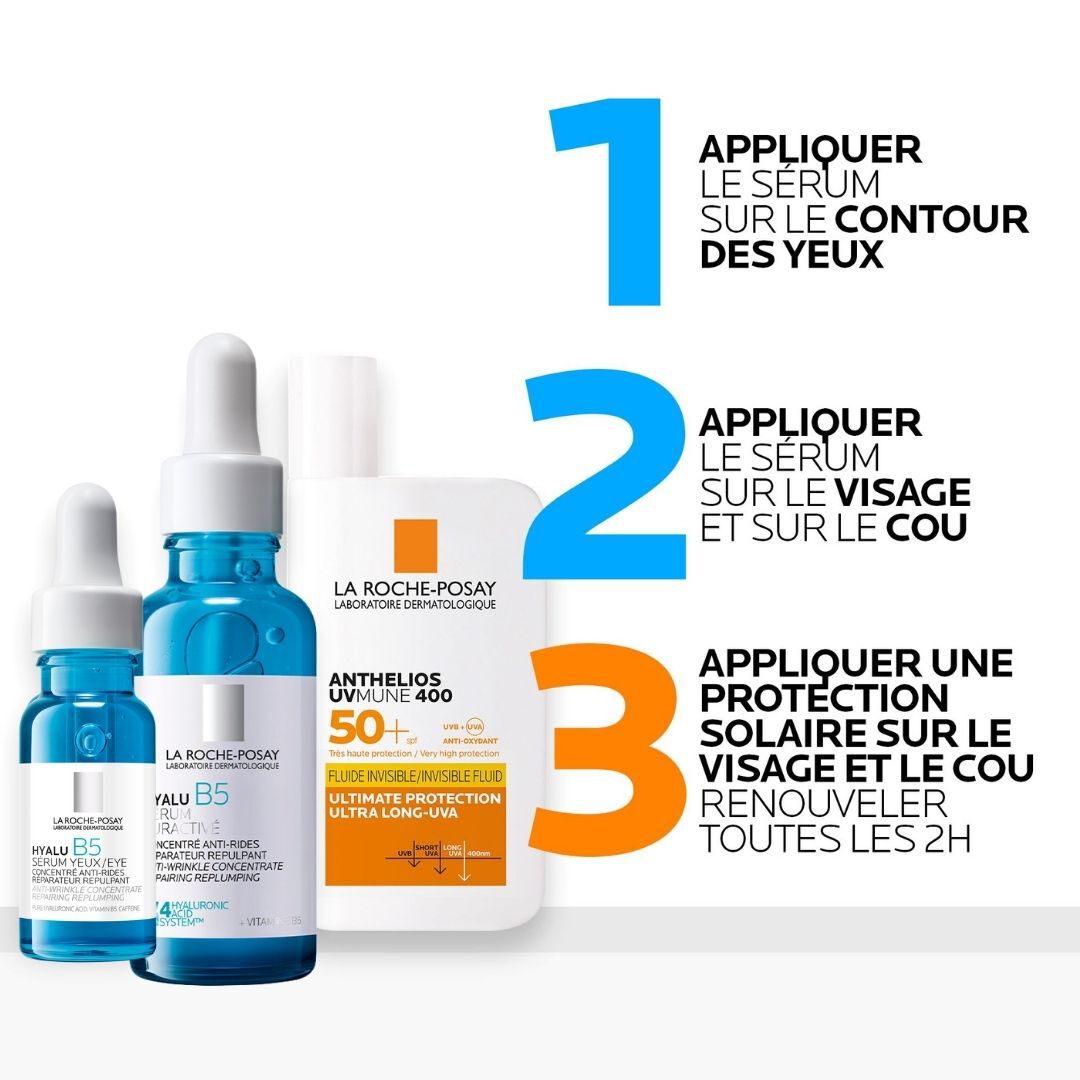 ROUTINE Anti-Age Globale : Serum Hyalu B5 et Anthelios UVMUNE 400 Fluide Invisible SPF50+
