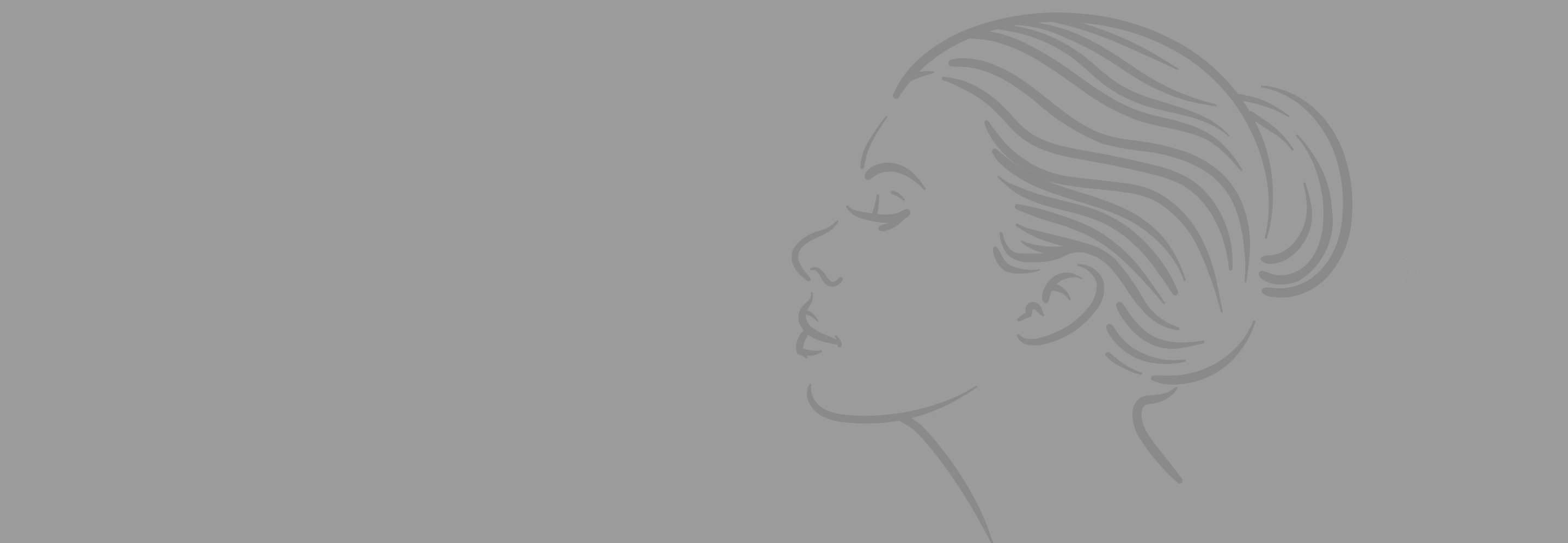 Line art of a woman in profile, eyes closed, with a sleek bun hairstyle on a soft gray background.